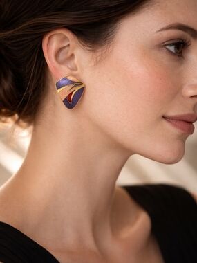vintage gold-Tone Purple and Red Enamel Statement Earrings